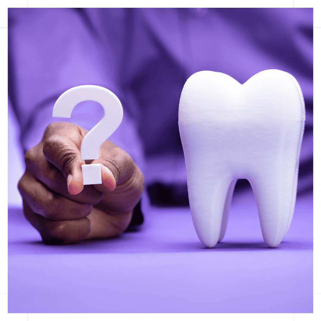 Tooth with question marking indicating question about dentistry