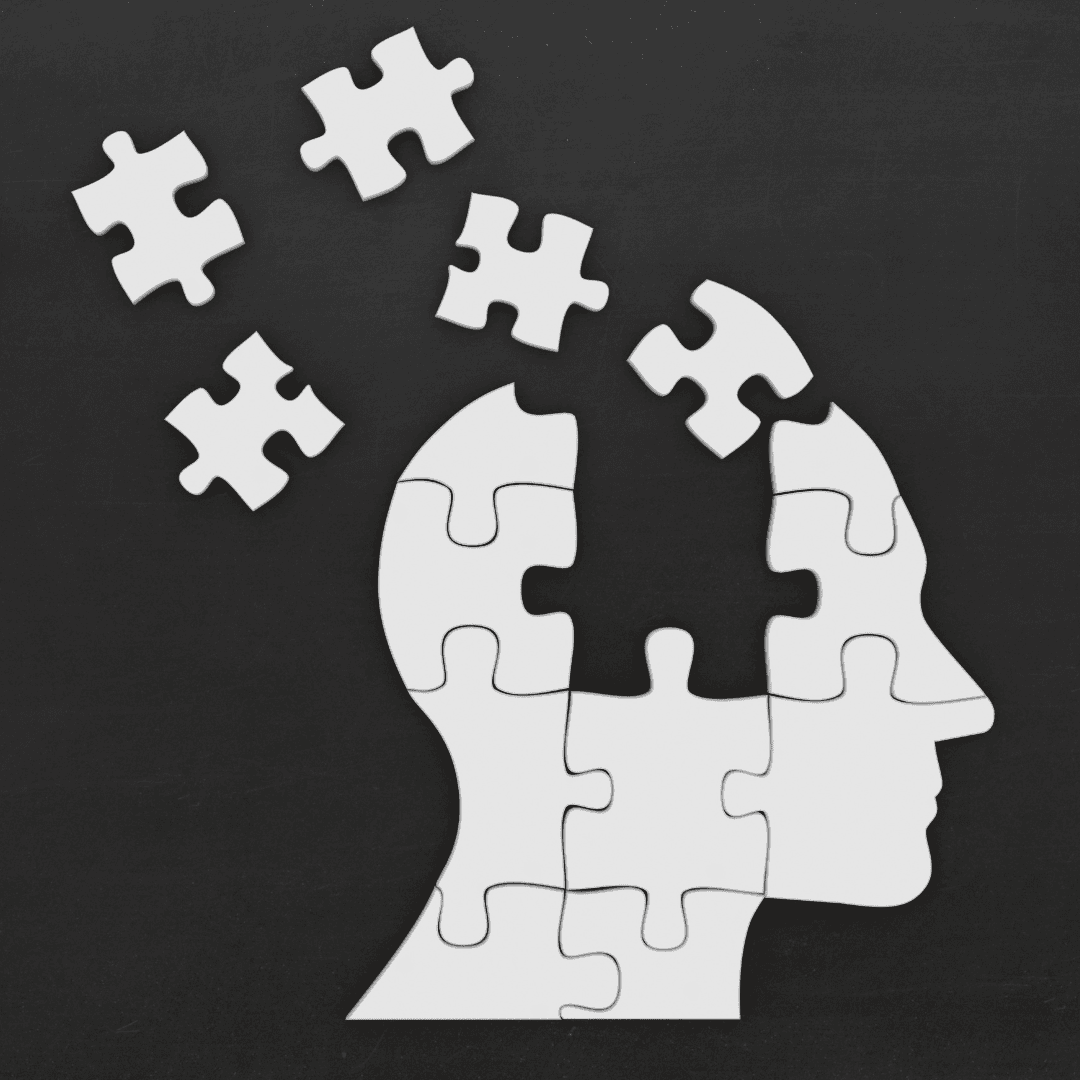 White head silhouette created with puzzle pieces